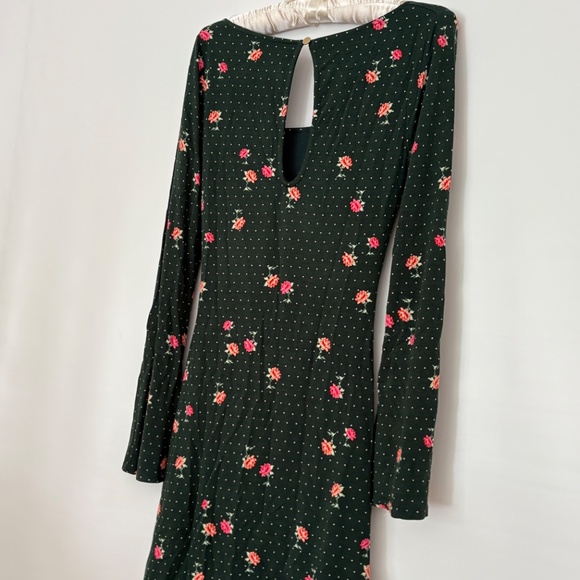 Free People Green Bell Sleeve Green Floral Mini Dress (XS) - Picture 2 of 4